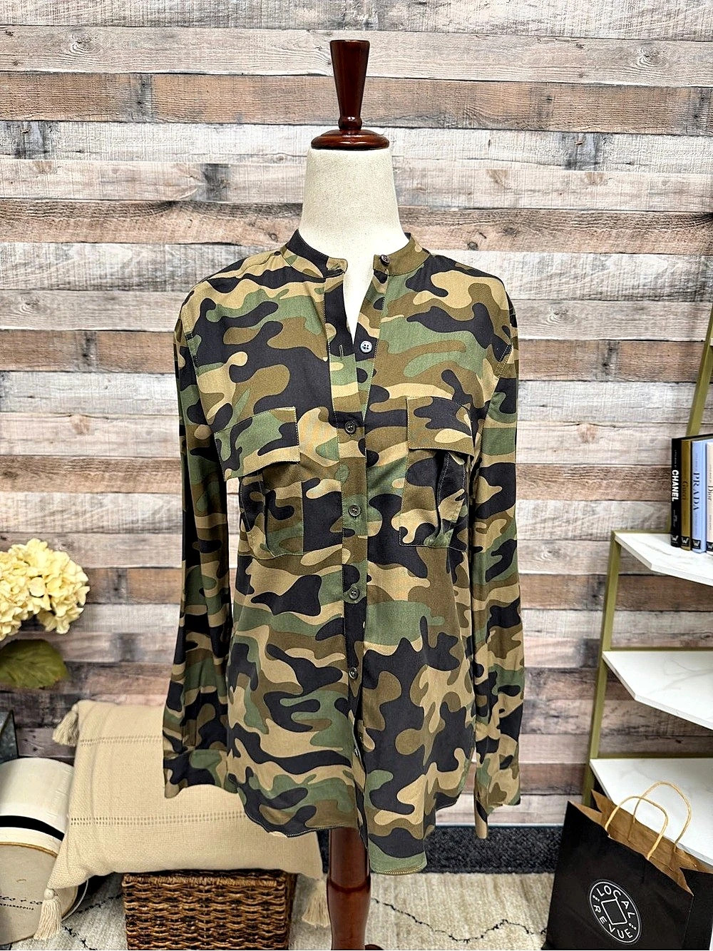 BCBG Camo Military Style Button Down shirt XS